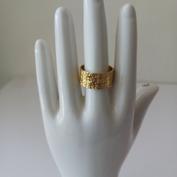 YS India Textured Gold Plated Sterling Siver 925 Hammered Wide Band Ring Sz.8 - Picture 8 of 14